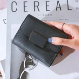 Checkered Tri-fold Ladies Wallet Litchi Pattern Solid