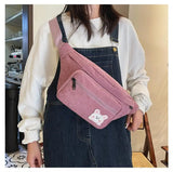 Corduroy Soft Doll Bag Shoulder Bag with Zipper Pocket