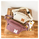 Corduroy Soft Doll Bag Shoulder Bag with Zipper Pocket