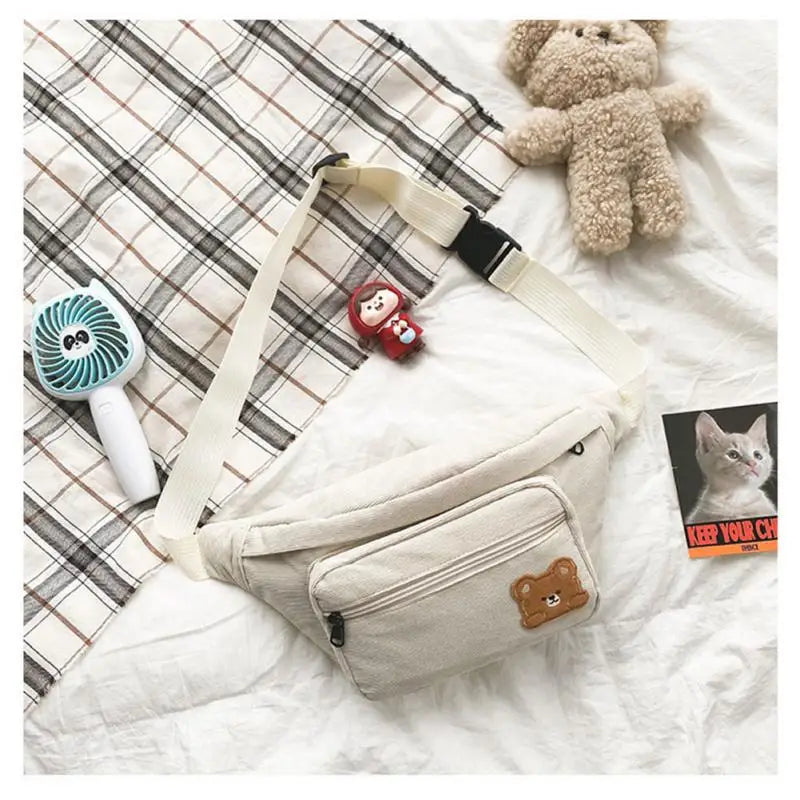 Corduroy Soft Doll Bag Shoulder Bag with Zipper Pocket