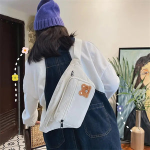 Corduroy Soft Doll Bag Shoulder Bag with Zipper Pocket