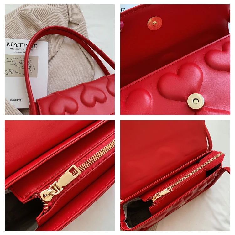 Vintage Shoulder Handbag Retro Baguet Heart Pattern Clutches