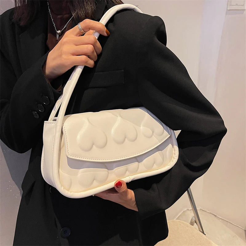 Vintage Shoulder Handbag Retro Baguet Heart Pattern Clutches