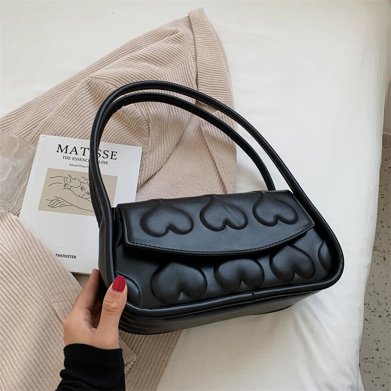 Vintage Shoulder Handbag Retro Baguet Heart Pattern Clutches