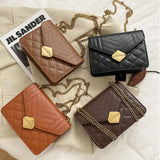 Striped Women Bag PU Leather Crossbody Bag Metal Tower Buckle