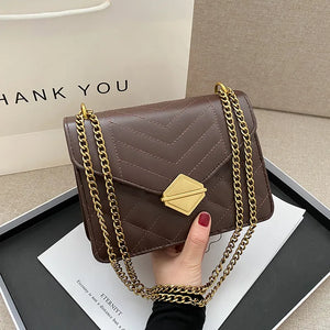 Striped Women Bag PU Leather Crossbody Bag Metal Tower Buckle