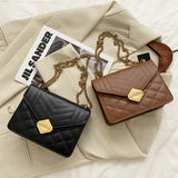 Striped Women Bag PU Leather Crossbody Bag Metal Tower Buckle