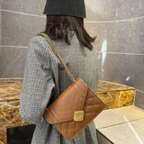 Striped Women Bag PU Leather Crossbody Bag Metal Tower Buckle
