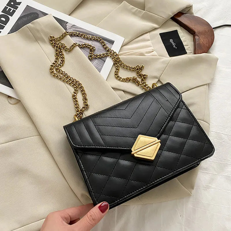 Striped Women Bag PU Leather Crossbody Bag Metal Tower Buckle