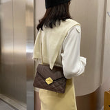 Striped Women Bag PU Leather Crossbody Bag Metal Tower Buckle