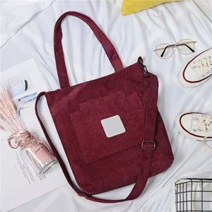 Corduroy Shoulder Bag Large Capacity Multi-pockets Tote Bag Bolsas