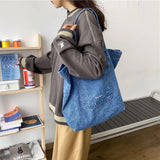 Women Denim Shoulder Tote Bag Canvas Handbag Casual Jeans Shopping Bag