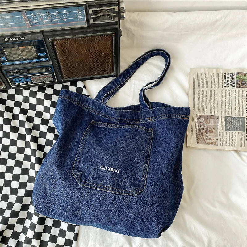 Women Denim Shoulder Tote Bag Canvas Handbag Vintage Messenger Bag