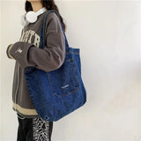 Women Denim Shoulder Tote Bag Canvas Handbag Casual Jeans Shopping Bag