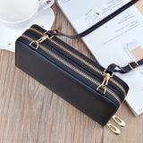 Women Wallet Pu Leather Money Clip Double Zipper Clutch Bag