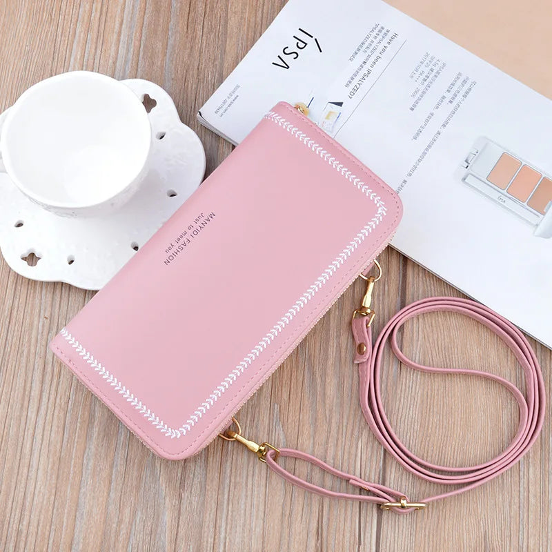Women Wallet Pu Leather Money Clip Double Zipper Clutch Bag