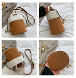 Suede Lambswool Shoulder Bag Wooden Handle Crossbody Bucket Sac