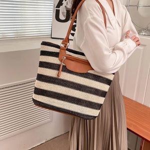 Summer Striped Shoulder Bag Big Beach Casual Straw Bag Ladies Tote