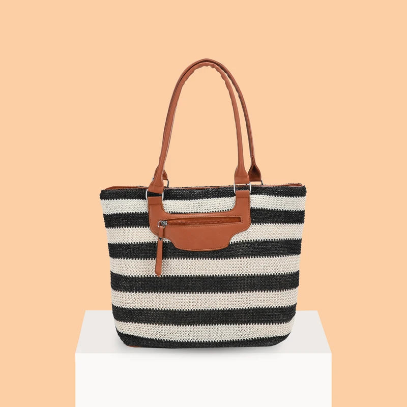 Summer Striped Shoulder Bag Big Beach Casual Straw Bag Ladies Tote