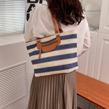 Summer Striped Shoulder Bag Big Beach Casual Straw Bag Ladies Tote
