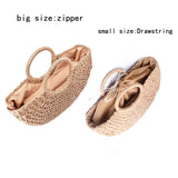 Summer Pompon Beach Straw Bag Moon Shaped Weaving Ladies Bag