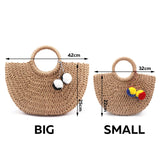 Summer Pompon Beach Straw Bag Moon Shaped Weaving Ladies Bag