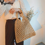 Summer Woven Beach Bag Women Mesh Rope Weaving Reticulate Hollow Straw Bag