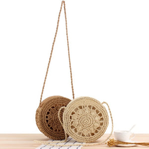 Mori Straw Beach Bag One-Shoulder Hollow Woven Round Cake