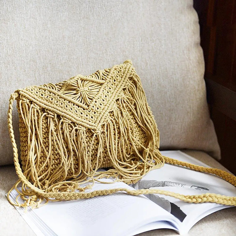 Women's Straw Tassel Beach Bag Rattan Crossbody Shoulder Bag