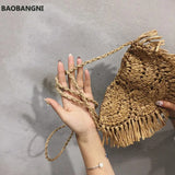 Straw Beach Bag Tassel Rattan Handbag