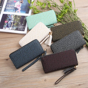 Solid Printing Tassel Ladies Wallet Large Capacity Clutch Bag Zipper Purse