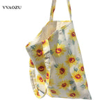 Sunflower Linen Canvas Shopping Tote Bag Women Handbags Reusable
