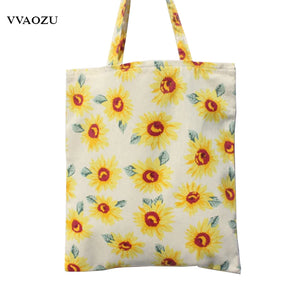 Sunflower Linen Canvas Shopping Tote Bag Women Handbags Reusable