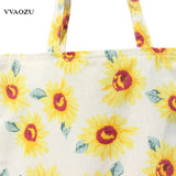 Sunflower Linen Canvas Shopping Tote Bag Women Handbags Reusable