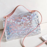 Small Square Messenger Bag Crossbody Shoulder Bag Transparent Soft PU Shinny H