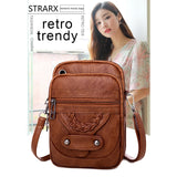 Textured Messenger Bag for Women Retro Shoulder Bag in Soft Leather Brown/Black