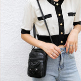 Textured Messenger Bag for Women Retro Shoulder Bag in Soft Leather Brown/Black
