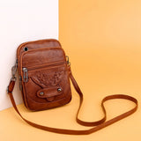 Textured Messenger Bag for Women Retro Shoulder Bag in Soft Leather Brown/Black