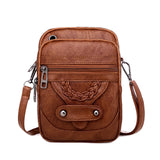 Textured Messenger Bag for Women Soft Leather Brown