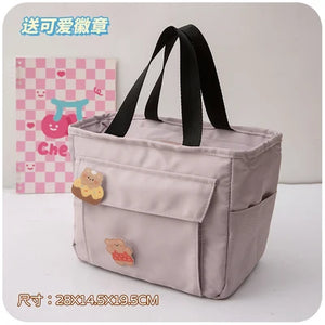 Women's Thermal Lunch Bag Large Tote Food Picnic Badge Portable Bags