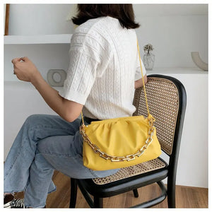 Thick Chain Shoulder Bag Women Pleated Cloud Crossbody Casual Ladies Bag