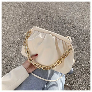 Thick Chain Shoulder Bag Women Pleated Cloud Crossbody Bag