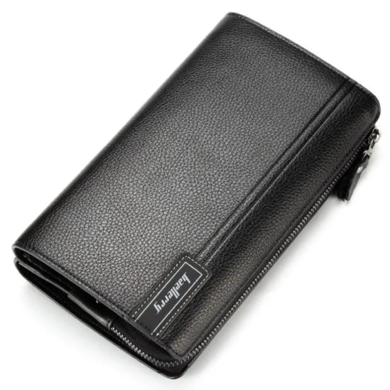 Male Clutch Bag Leather Long Purse Business Phone Wallet
