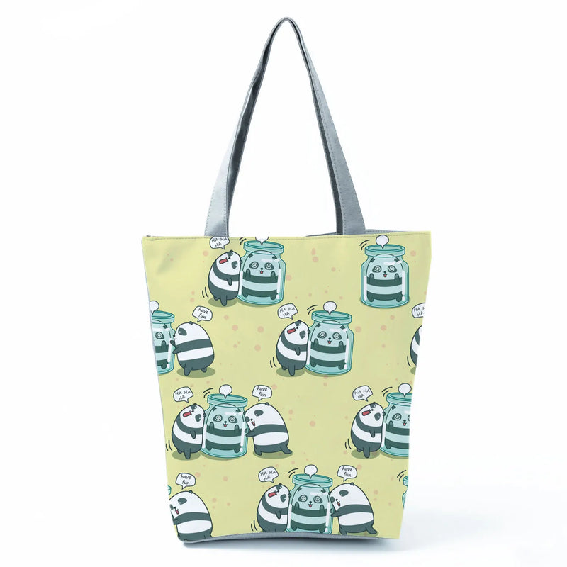 Cartoon Animal Foldable Tote Bag Women Large Capacity Shopping Shoulder Bag