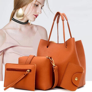 4Pcs Women Soft Faux Leather Shoulder Bag Handbag