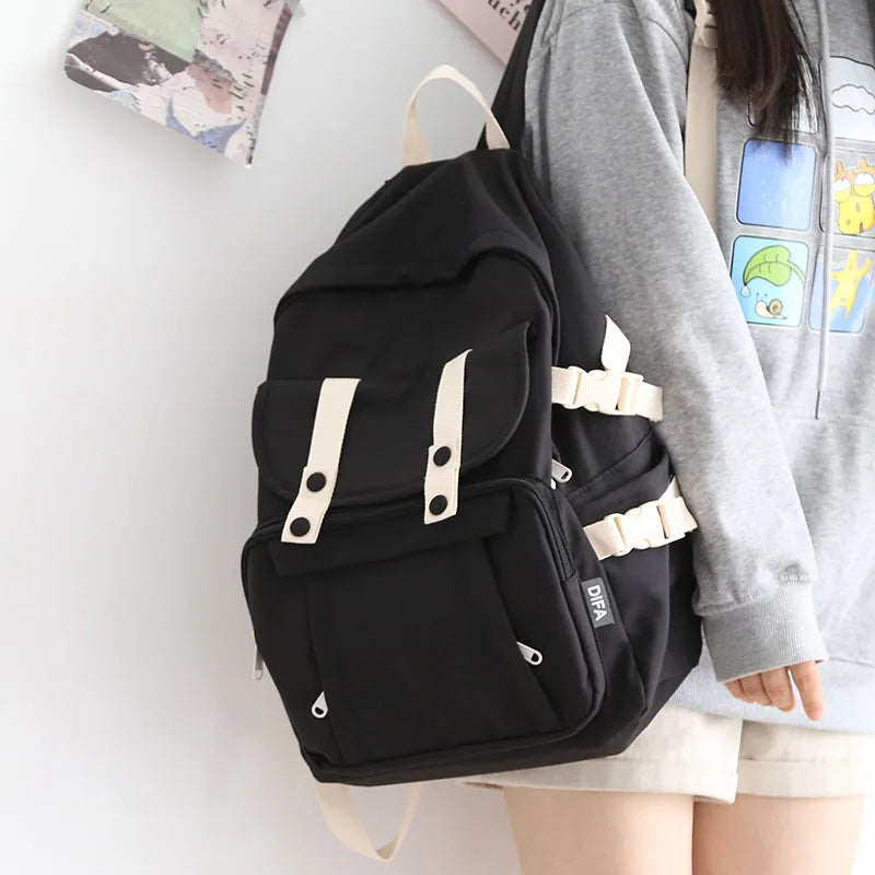 Canvas Women Backpack Solid Shoulder Bags School Bag Mochilas