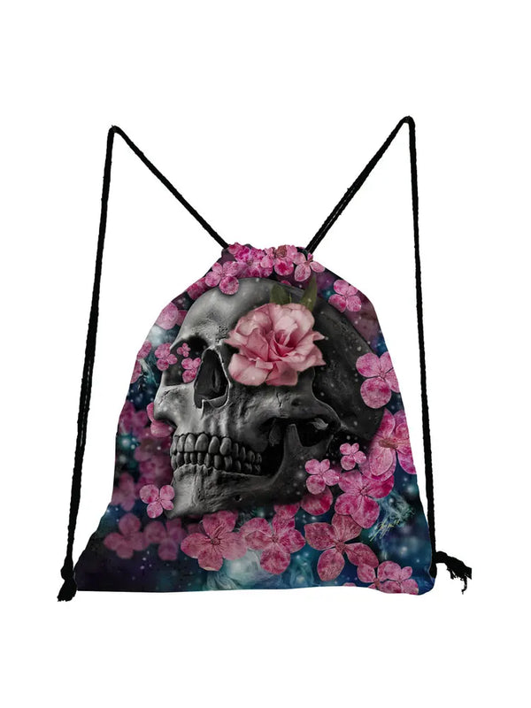 Floral Skull Drawstring Bag Halloween Backpack