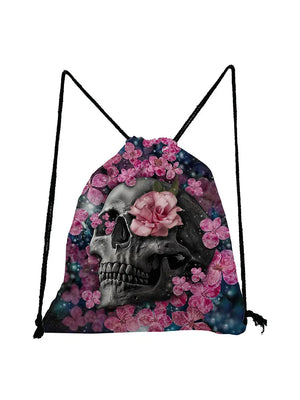 Floral Skull Drawstring Bag Halloween Backpack