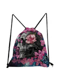 Floral Skull Drawstring Bag Halloween Backpack