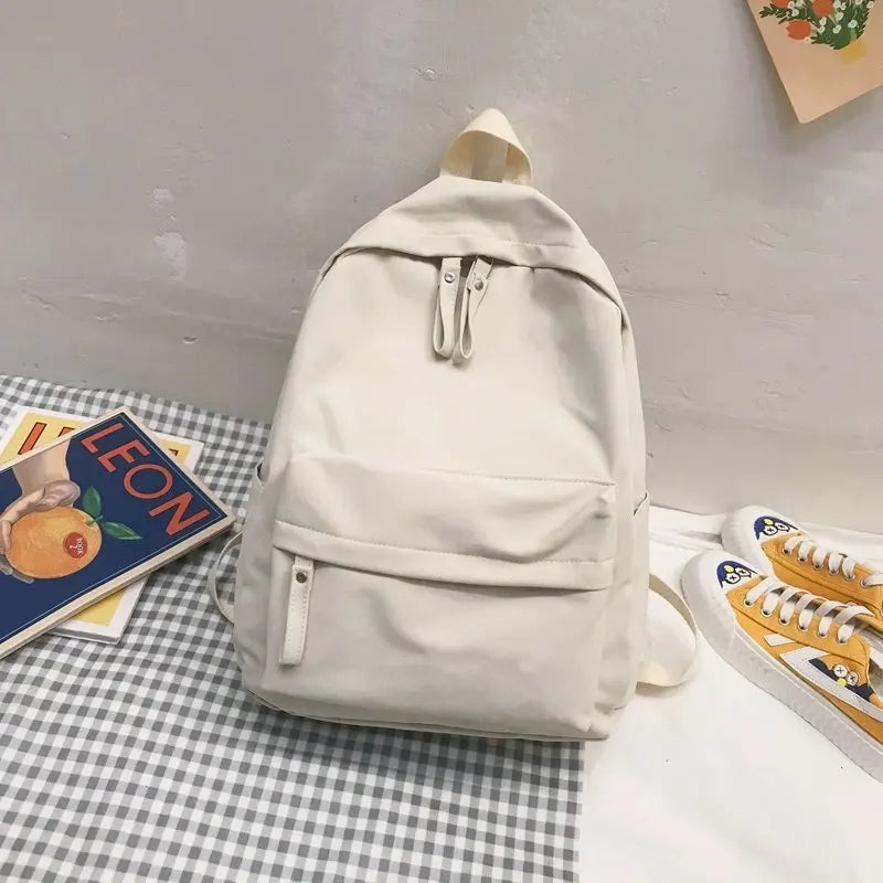 Female Canvas Backpack Solid Teen School Bag